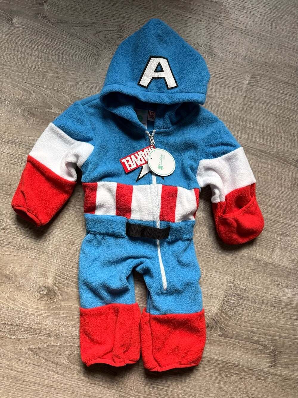 Marvel Captain America Hooded Fleece Onesie Romper Cuddle Club 0-3 Months